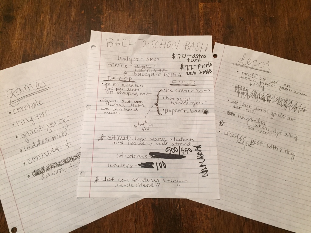 Notebook Notes-3 hours total – Back to School Bash